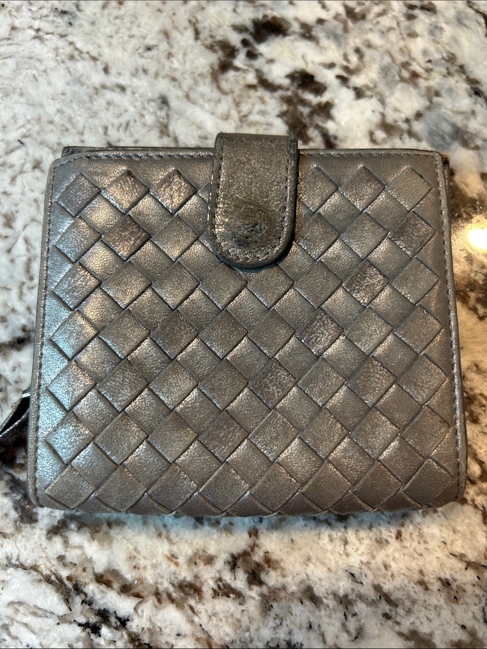 Bottega Veneta Metallic Gray Intrecciato Snap Wallet